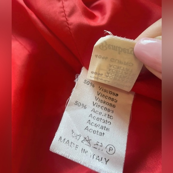 Vintage90s Carla Carini  statement red fitted blazer gold buttons classy  UK8 - Picture 8 of 11